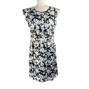 Reiss Medium Dress Black White & Blue Floral Print Dress Multicolor Spring Summe